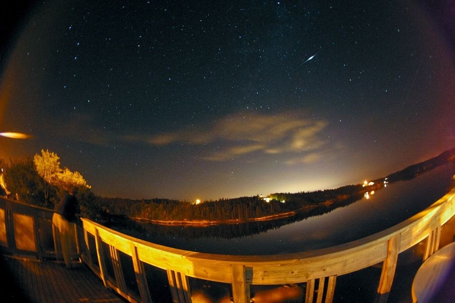 A fisheye Astrophoto of a meteor from the Perseid meteor shower